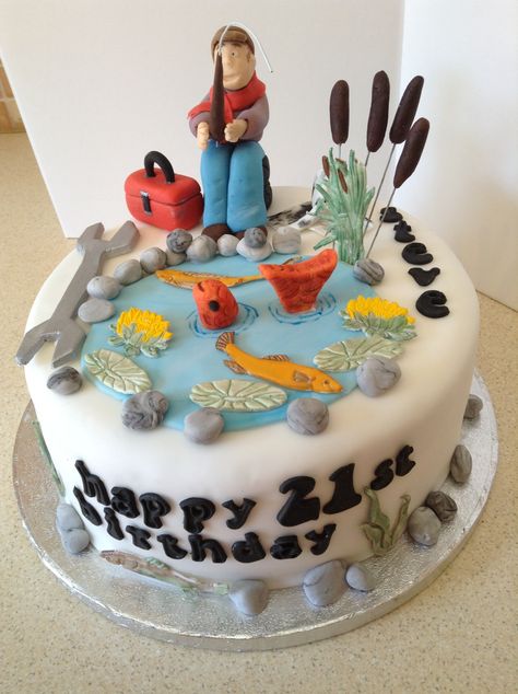 21st Birthday Fishing Cake Gone Fishing Cake, Fisherman Cake, Fish Cake Birthday, Fishing Cake, Personalised Cakes, Boat Cake, 60th Birthday Cakes, Birthday Cakes For Men, 3d Cake