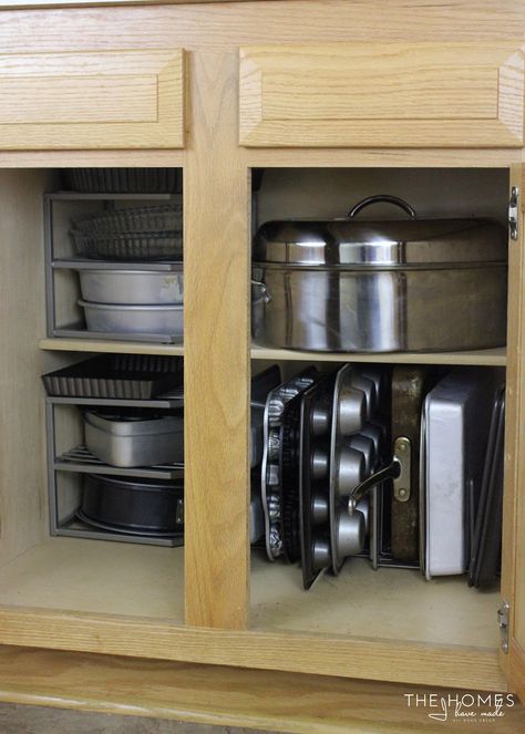 Bakeware Organization, Bakeware Storage, Pan Storage, Narrow Cabinet, Pan Organization, Kitchen Cabinet Organization, Bakeware Set, Cabinets Organization, Cabinet Organization