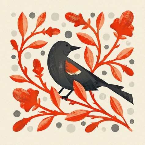 Bird Illustrations on Behance Blackbird Art, Red Wing Blackbird, Blackbird Designs, Days Of Type, Wacom Tablet, 36 Days Of Type, Bird Illustration, Blackbird, Art Journal Inspiration