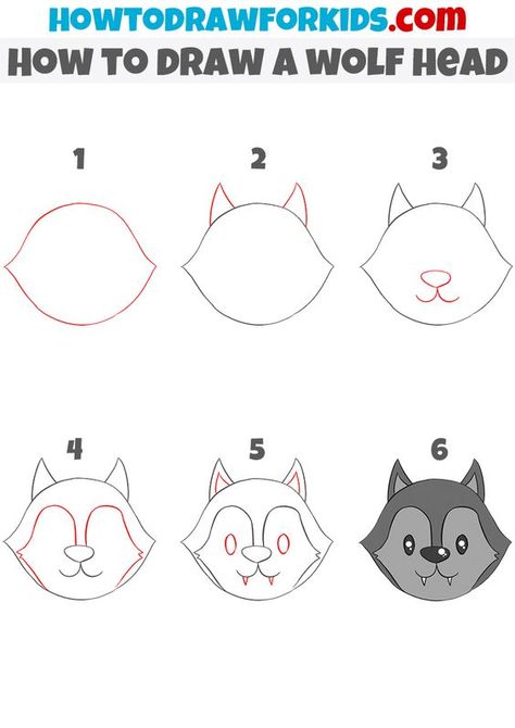 How to Draw a Wolf Face Drawings step by step for kids #drawingsstepbystepforkids Drawing ideas #drawingideas Drawing ideas for kids #drawingideasforkids 6.279 Wolf Face Drawing, Wolf Drawing Easy, Christmas Drawings For Kids, Draw A Wolf, Easy Fish Drawing, Very Easy Drawing, Easy Christmas Drawings, Wolf Face, Directed Drawing