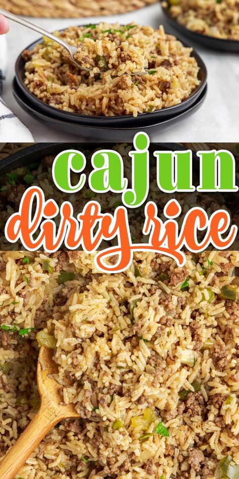 In just 30 minutes you can have an easy side or main course meal when you make this creole dirty rice recipe. Full of flavor and packed with protein! Chicken And Dirty Rice Recipe, Chicken And Dirty Rice, Dirty Rice Recipe Easy, Cajun Dirty Rice Recipe, Cajun Rice Recipe, Cajun Dirty Rice, Rice Dishes Recipes, Dirty Rice Recipe, Cajun Rice