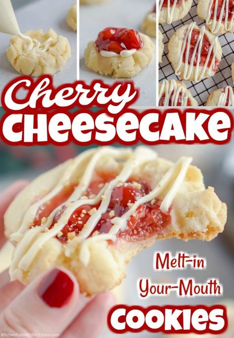 Cookies With Pie Filling, Ready Made Cheesecake Filling Recipes, Edible Desserts, Cherry Cheesecake Cookies, Cheesecake Cookies Recipes, Strudel Recipes, Recipe Cookies, Salted Caramel Cheesecake, Sugar Cookie Mix