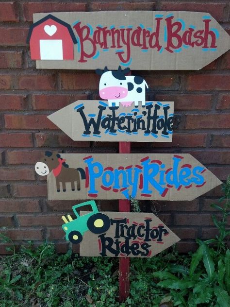 Farm Animal Parade Float, Backyard Barnyard Birthday, Barnyard Theme Party, Barn Yard Birthday, Farm Vbs, Barnyard Bash, Barnyard Theme, Wood Stake, Farm Themed Party