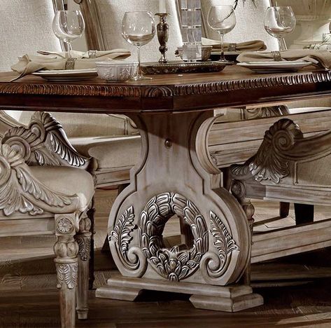 7 Amazing Dining Sets for Thanksgiving Day | by anN Gee | Medium Castle Dinning Table, Wooden Sculptures, Classic Interior Design, Dining Sets, Creative Furniture, Wooden Sculpture, Classic Furniture, Classic Interior, Dining Table Chairs