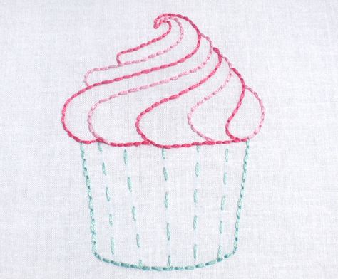 Cupcake Embroidery, Shadow Embroidery, Cupcake 1, Cross Stitch Kitchen, Machine Pattern, Free Tea, Embroidery Flowers Pattern, Embroidery Patterns Free, Simple Embroidery