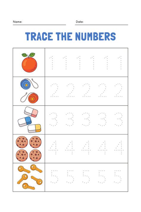 Trace the numbers 1 2 3 4 5 Teach your pre-schooler to trace their numbers