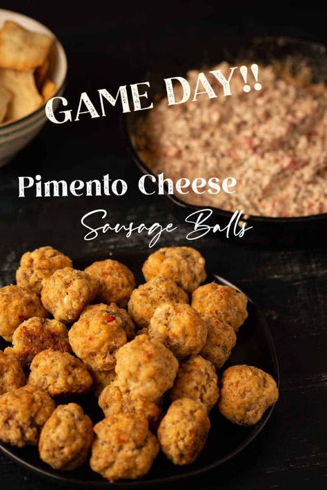 You'll be all set for the big game or holiday gathering with these amazing Southern style bite size sausage balls. Made without Bisquick, Pimento Cheese Sausage Balls are a quick and easy appetizer with the added flavor of pimento cheese. Great for breakfast, holidays and of course game day! #pimentocheese #sausage #gameday #appetizer Sausage Balls With Pimento Cheese, Sausage Balls Without Bisquick, Pimento Cheese Sausage Balls, Easy Sausage Balls, Cheese Sausage Balls, Melting Potatoes, Pimento Cheese Recipes, Sausage Balls, Homemade Dinner Rolls