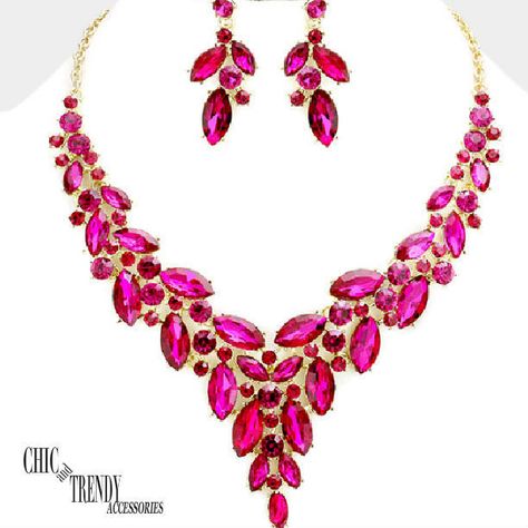 HIGH END PINK CHUNKY GLASS CRYSTAL WEDDING FORMAL NECKLACE JEWELRY SET TRENDY #Unbranded Prom Necklace, Formal Necklace, Prom Necklaces, Earrings Sets, Formal Jewelry, Wedding Formal, Pink Necklace, Crystal Wedding, Glass Crystal