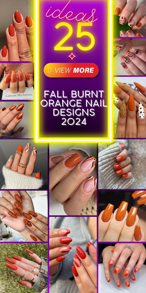 As the leaves begin to turn and the air grows crisp, it's the perfect time to refresh your nail game with some cozy autumn vibes. Fall 2024 is all about embracing rich, warm hues that echo the beauty of the season, and there's no color more fitting than burnt orange. Whether you're looking for something simple and elegant or bold and creative, burnt orange nails can capture the essence of autumn in a way that's both trendy and timeless. From glittering glam to matte sophistication, these burnt Fall Orange Nails Autumn, Burnt Orange Nails Designs Fall, Fall Nail Designs Orange, Burnt Orange Chrome Nails, Orange Fall Nails Acrylic, Orange Fall Nail Designs, Burnt Orange Nails Designs, Dark Orange Nails, Burnt Orange Nail Ideas