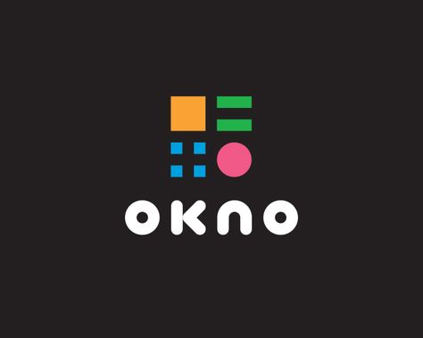 OKNO - Logo Design - Logotype, Logomark, Geometric Shapes, Square, Squares, Cricle, Dot, Round, Black & White, Bright Colors Simple Geometric Shapes, Logo Square Design, Dot Logo Design, Round Logo Ideas, Black White Branding, Square Branding, Bright Logo Design, Geometric Branding, Square Logo Design