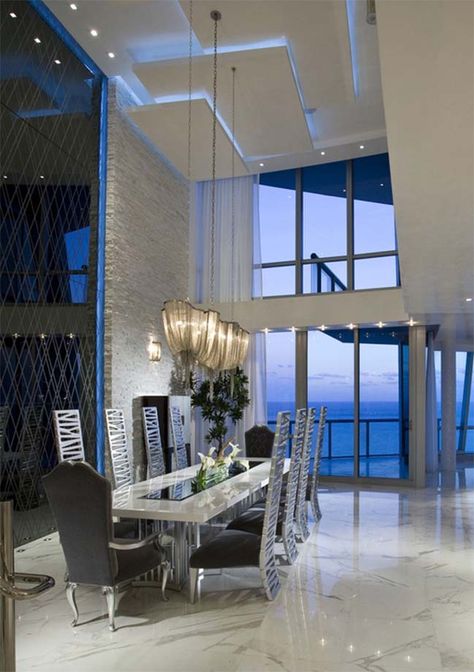 Luxury penthouse in Florida, USA Florida Penthouse, Glam Dining, Luxury Penthouse, Ceiling Light Design, Contemporary Dining Room, The Dining Room, Florida Usa, Modern Dining Room, Dining Room Design