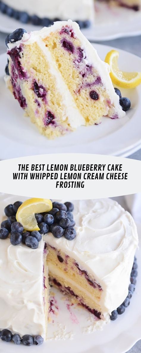 Lemon Blueberry Cake, Dessert Light, Lemon Cream Cheese Frosting, Lemon Cream Cheese, Lemon Frosting, Whipped Frosting, Blueberry Lemon Cake, Torte Cupcake, Moist Cake