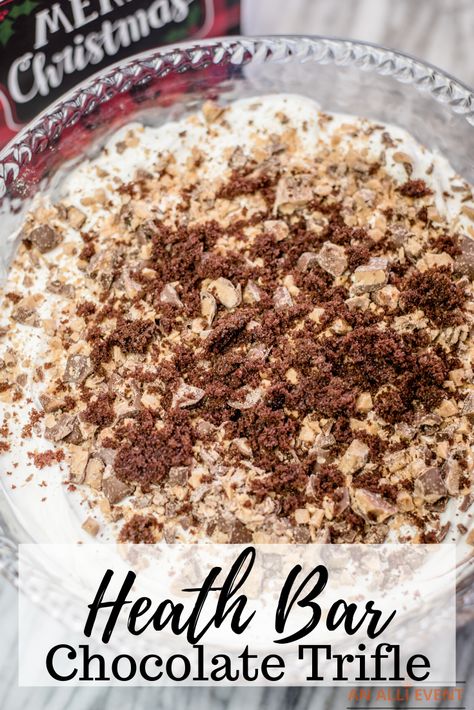 Chocolate Heath Bar Trifle, Heath Bar Trifle Recipe, Heath Bar Trifle, Heath Bar Dessert, Chocolate Cake Pudding, Chocolate Trifle Desserts, Heath Bar Cake, Dessert Trifle, Pudding Desserts Layered