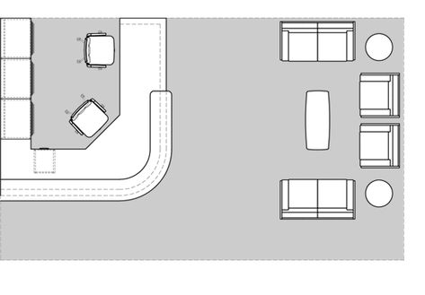 Large Reception Area - PlanForce Reception Area Dimensions, Security Room Plan, Reception Plan Architecture, Reception Waiting Area Interior Design, Reception Area Design Waiting Rooms, Office Reception Design Waiting Rooms, Reception And Waiting Area Design, Reception Area Ideas, Reception Floor Plan