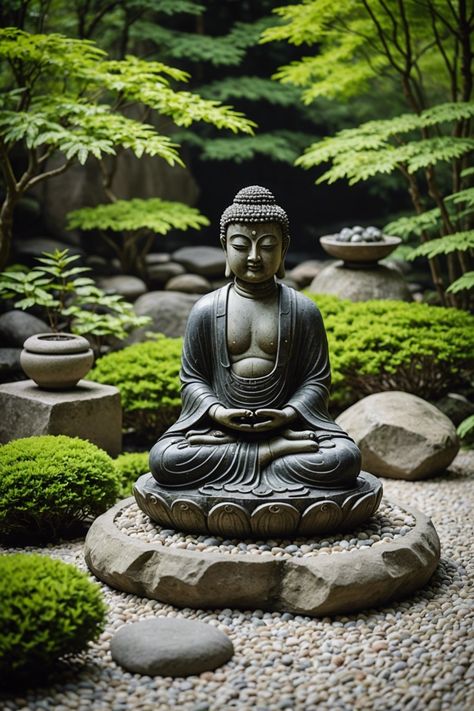 Japan Garden Zen, Buddha Garden Backyards, Hardscaping Ideas, Zen Garden Ideas, Japanese Inspired Garden, Serenity Garden, Small Japanese Garden, Japanese Style Garden, Japanese Garden Landscape