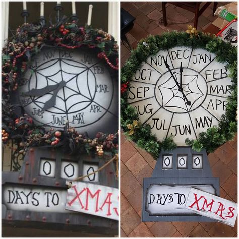 Nightmare Before Christmas Eve Party, town clock, countdown month clock, comparison, wreath clock Christmas Eve Party, Family Christmas Party, Eve Parties, Decorations Ideas, Nightmare Before, Handmade Decorations, Nightmare Before Christmas, Christmas Eve, Family Christmas