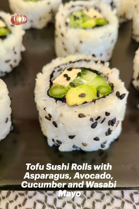 This is an easy, delicious vegan tofu sushi roll recipe with asparagus, avocado, cucumber and wasabi mayo. #tofusushirolls #vegansushirollstofu #vegantofusushi #veggiesushirollstofu #vegansushirecipetofu #vegansushi #vegansushirolls #vegansushirollsrecipes #vegantofurecipes #vegantofu #plantbasedsushi #tofusushirecipes #vegansushirecipe #vegansushiideas Vegan Summer Meals, Weekday Lunch Ideas, Recipe With Asparagus, Veggie Sushi Rolls, Tofu Sushi, Vegan Sushi Rolls, Wasabi Mayo, Round Gazebo, Pegan Diet