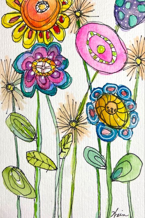 Spring Drawings, Paint Doodles, Whimsical Art Drawings, Doodle Cards, Abstract Watercolor Flower, Watercolor Doodle, Doodle Flowers, Whimsical Flowers, Whimsical Art Paintings