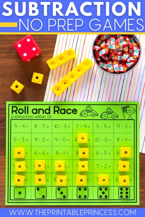 Subtraction Within 10 Games, Subtraction Project, Subtraction Activities For Kindergarten, Subtraction 2nd Grade, First Grade Subtraction, Kindergarten Subtraction, Subtraction Centers, Teaching Subtraction, Games For Kindergarten