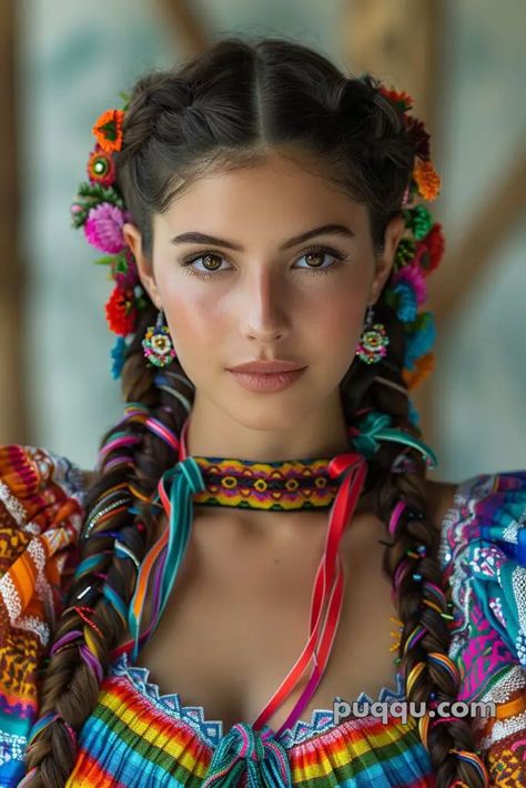 Mexican Flower Hairstyles, Mexican Women Hairstyles, Folklorico Hairstyles, Mexican Hairstyles For Women, Mexican Braids, Mexican Hair, Chinese Hairstyles, Mexican Hairstyles, Mexican Fashion