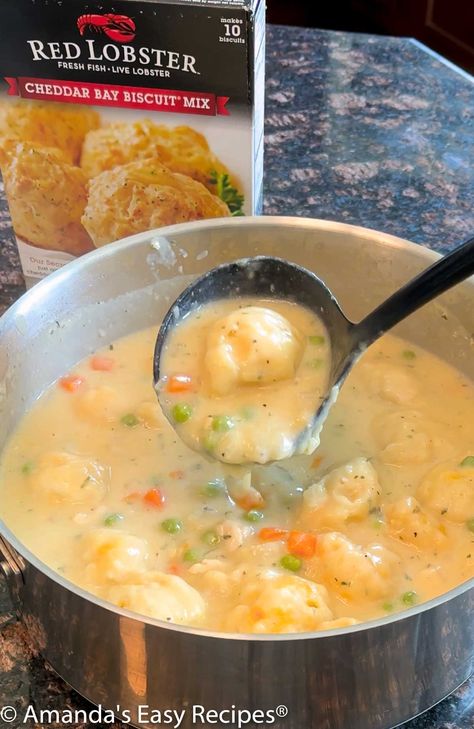 I used a box of Red Lobster cheddar bay biscuits to make the dumplings in this savory, easy chicken and dumplings recipe. Biscuit Chicken And Dumplings, Easy Chicken And Dumplings Recipe, Easy Chicken And Dumplings, Chicken N Dumplings, Red Lobster Cheddar Bay Biscuits, Chicken Dumpling Soup, Red Lobster Biscuits, Chicken And Dumplings Recipe, Crockpot Chicken And Dumplings