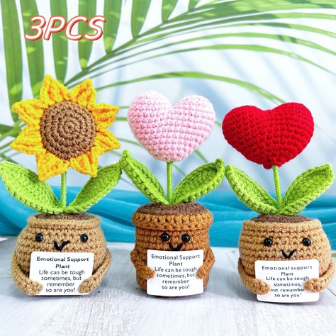 Plant Crochet, Crochet Plants, Heart Plant, Sunflower Hearts, Sunflower Gifts, Crochet Plant, Crochet Sunflower, Eco Friendly Decor, Encouragement Gifts