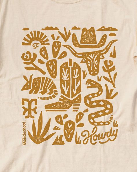 We wanted to design a shirt to represent our home state, and in our opinion, we did a great job! Snakes, cacti, armadillo, and even a little Howdy in the corner! To be completely honest, the snakes aren’t our favorite, but they do look good on a shirt. Made for everybody Vintage-washed and garment-dyed for a retro look and heavy feel 100% ring-spun heavy cotton for a super soft, comfortable feel that's gentle on skin No-shrink comfort and double-needle stitching for a dependable fit and lasting quality Classic crew style with a ribbed, lay-flat collar and shoulder-to-shoulder taping Made with quality cotton sourced from American farms Constructed by Hanes Comfort Wash. 70s Inspired Design, Modern Merch Design, Western Phrases, Retro T Shirt Designs, Farm Graphic Design, T Shirts Design Ideas, Crew Shirt Design, Fall Shirt Designs, Camp Tshirt Designs