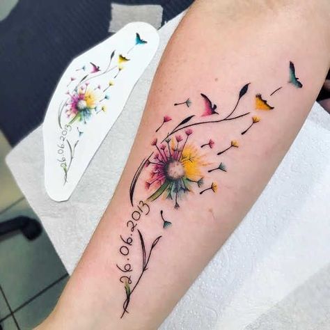 Dandelion Tattoos, Dandelion Tattoo Meaning, Dandelion Tattoo Design, Animal Tattoo Ideas, Dandelion Tattoo, Cool Forearm Tattoos, Tatuaje A Color, Wrist Tattoos For Women, Shoulder Tattoos For Women