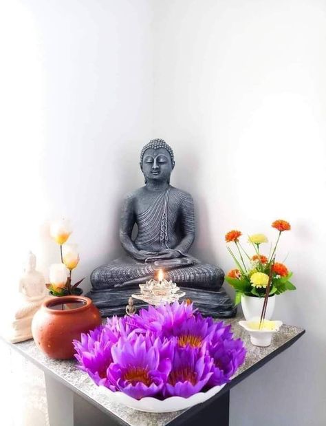 Buddha Corner Decor Living Room, Buddha Corner Decor, Corner Decor Living Room, Candid Quotes, Buddha Statue Home, Buddha Home Decor, Dream Backyard Pool, Gautam Buddha, Buddha Decor