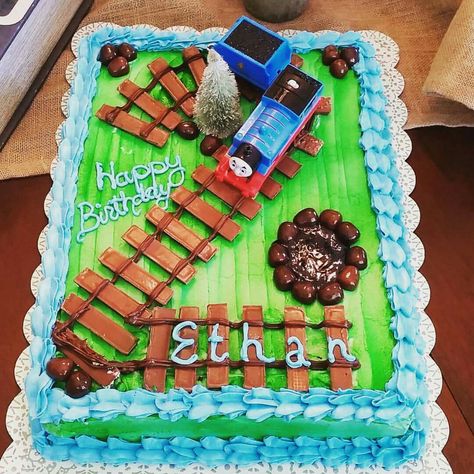 Thomas the train cake Train Sheet Cake, Thomas Birthday Cakes, Thomas The Train Cake, Thomas Party, Thomas Train Cake, Thomas Birthday, 3 Birthday, Train Cake, Trains Birthday Party