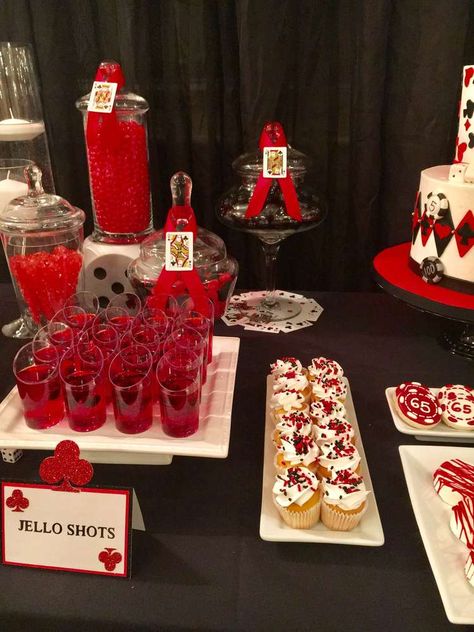 Casino Night Dinner Party Party Ideas | Photo 1 of 30 | Catch My Party Casino Birthday Party, Vegas Theme Party, Casino Party Games, Casino Birthday, Casino Night Food, Casino Theme Party Decorations, Casino Party Foods, Vegas Theme, Casino Party Decorations