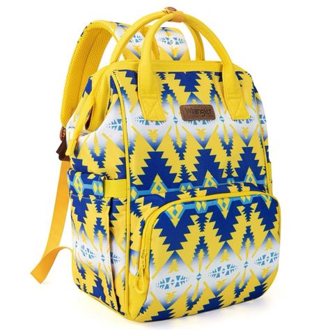 Gorgeous Backpack From Wrangler! Callie Backpack Beautiful Yellow Aztec Made Of Canvas , This Callie Backpack Has: Aztec Pattern Print On Canvas Leather Wrangler Logo Top Handle Front Zip Pocket Include 3 Open Pockets Inside Of The Bag Includes A Zippered Pocket And 2 Open Pockets An Open Pocket On Each Sides A Zippered Pocket On The Back Dual Velcro Strap To Attached To Stroller/Rolling Luggage Handles Adjustable Padded Shoulder Nylon Straps 11.5'' X 8.7'' X 16''(Handle 2.5'') Brand New With Ta Stroller Bag, Southwestern Patterns, Solid Sweaters, Aztec Pattern, Canvas Backpack, Wallet Bag, Aztec Print, Velcro Straps, Boot Sandals