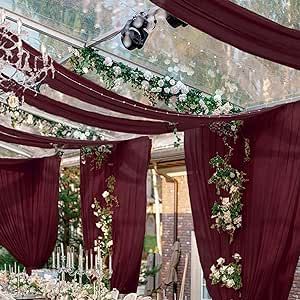 FUHSY Wedding Ceiling Drapes Burgundy Draping Fabric for Wedding Arch 4 Panels 5x20Ft Chiffon Maroon Curtains Drapes Sheer Backdrop Curtains Arch Drapery for Wedding Ceremony Stage Ceiling Decorations Ceiling Fabric Draping, Black Wedding Arch, Maroon Curtains, Arch Drapery, Ceiling Fabric, Tent Ceiling, Sheer Backdrop, Wedding Ceiling Decorations, Burgundy Curtains