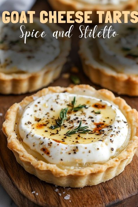 Try Spice and Stiletto’s goat cheese tarts, combining tangy goat cheese with a hint of spice for a unique treat. #GoatCheeseTarts #UniqueFlavor Goat Cheese Tarts, Goat Cheese Tart, Cheese Tart, Dairy Free Cream, Boursin Cheese, Cheese Tarts, Tart Shells, Phyllo Dough, Fig Jam