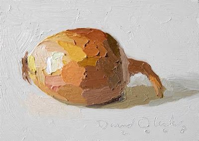 The Very Small Paintings of David Oleski: A Yellow Onion David Oleski, Linen Board, Fairfax Virginia, Shade Of Brown, Small Study, Small Paintings, Yellow Onion, To Study, Still Life