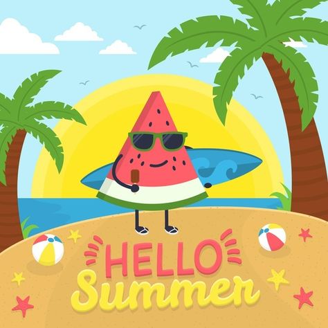 Summer Bulletin Boards, Summer Drawings, School Images, Watermelon Slice, Summer Clipart, Summer Theme, Kids Learning Activities, Camping Art, On Beach