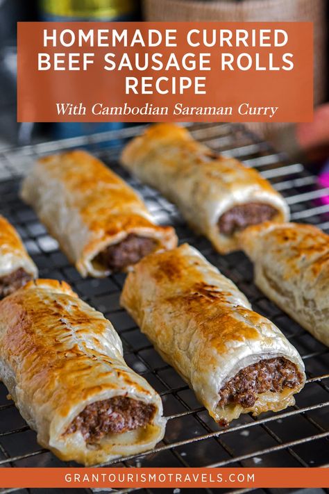 Beef Sausage Rolls, Best Sausage Roll Recipe, Curried Beef, Battered Sausage, Curried Sausages, Savoury Treats, Homemade Sausage Rolls, Recipe Appetizers, Parties Food