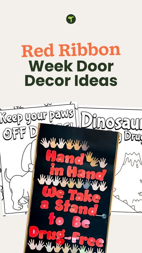 The teachers on the Teach Starter team know decorating your classroom door is a must for Red Ribbon Week, and yet coming up with a brand-new idea year after year can be … a lot. With that in mind, we’ve come up with some of our favorite ways to give your classroom entrance a fresh look and give students in your school a taste of what you’re discussing in the classroom. Red Ribbon Week Door Decorating, Red Ribbon Week Door, Door Decorating Ideas, Door Decor Ideas, Door Decorating Contest, Red Ribbon Week, Organized Teachers, Bulletin Board Borders, Door Decorating