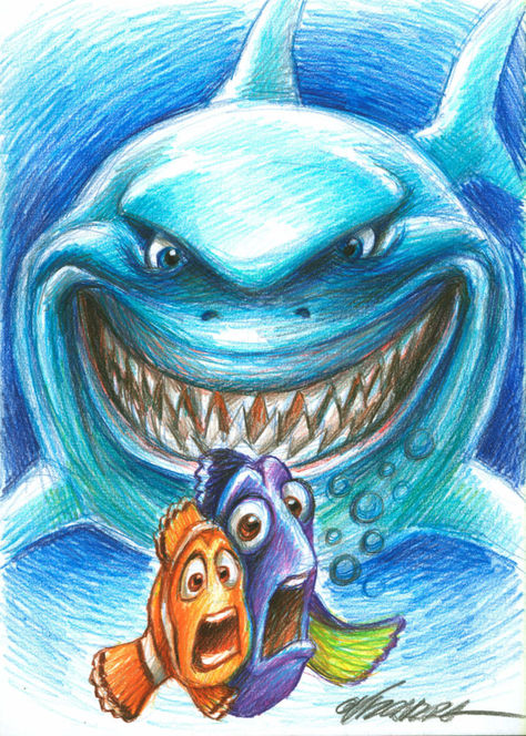 Pixar Characters Drawings, Finding Nemo Drawings, Nemo Drawings, Finding Nemo Painting, Nemo Painting, Finding Nemo Art, Nemo Drawing, Fish Sketch, Cartoon Art Drawing