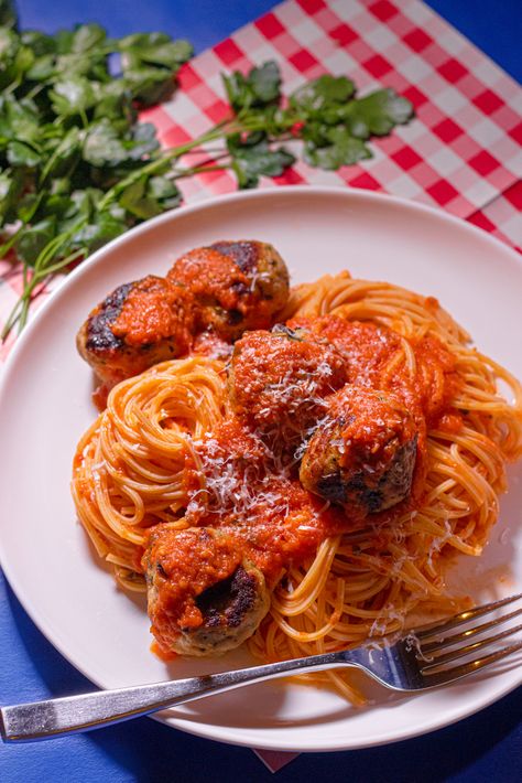 Pork + Fennel Meatballs Recipe | Easy, Simple, Italian Dinners Recipes | Seared + Baked | Best Spaghetti Sauce and Meatballs or Subs | Comfort Food | Cold Weather | Fancy or Weeknight | Plating | Dishes | Food Styling | Food Photography | Aesthetic Art Photography Italian Spaghetti Aesthetic, Spaghetti Aesthetic Food, Spaghetti And Meatballs Aesthetic, Cooking Moodboard, Italian Cuisine Aesthetic, Yummy Food Pictures, Dinner Plating, Spaghetti Sauce And Meatballs, Meatballs Recipe Easy