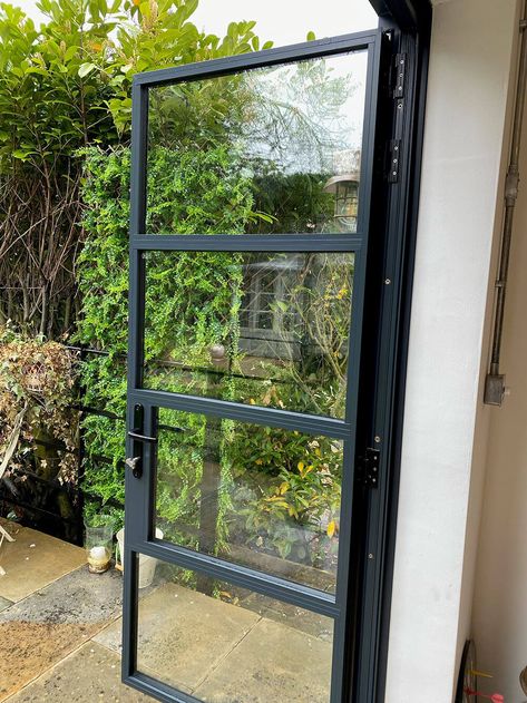 Aluminium Back Door, Glass External Door, Critall Doors, External Glass Doors, Steel Patio Doors, Crittall Windows, Aluminium Patio Doors, Ordinary House, Black French Doors