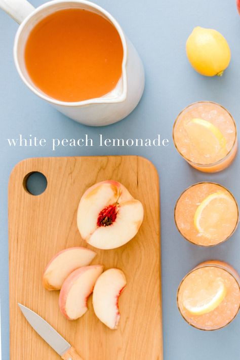 White Peach Lemonade | Magnolia Market | Joanna Gaines | Summertime | Lemonade | Waco, TX | White Peach Lemonade, White Peach Recipes, Lemonade Martini, Summer Lemonade Recipes, Peach Lemonade Recipe, Magnolia Market Joanna Gaines, Joanna Gaines Recipes, White Peaches, Magnolia Network