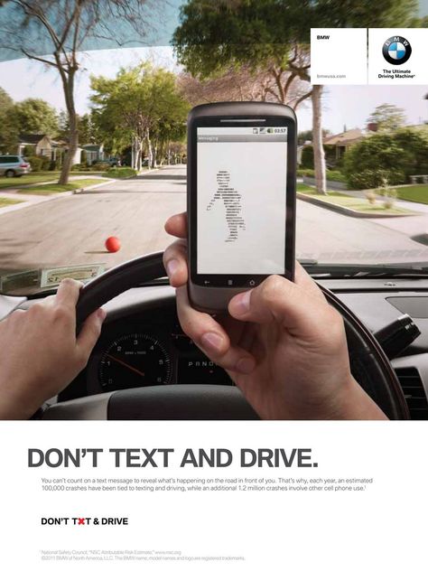 BMW Don't Text and Drive Campaign Drive Safe Quotes, Road Safety Poster, Dont Text And Drive, Drive Poster, Texting While Driving, Distracted Driving, Safety Awareness, Safety Posters, 광고 디자인