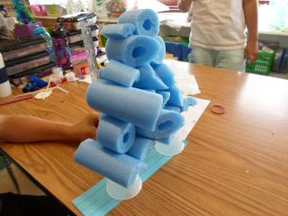 Can you construct a tower on the bridge using all of the cut pieces of the pool noodle? Stem Engineering Projects, Elementary School Projects, Engineering Challenges, Math Club, Stem Engineering, Engineering Activities, The Noodle, Engineering Challenge, Stem Classroom