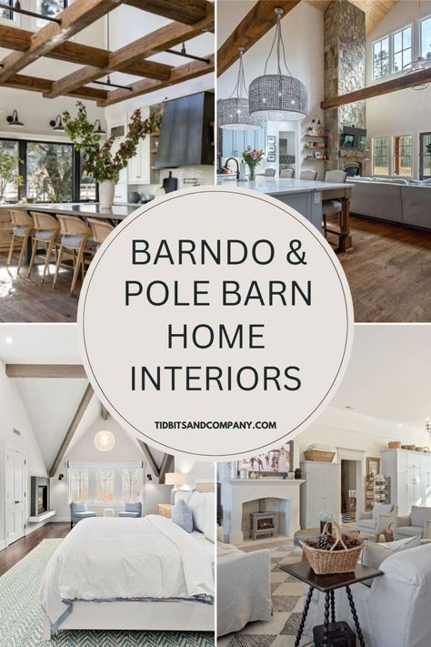 See the most stunning pole barn home and barndominium interiors. It's the perfect dose of home design inspiration. Barndominium Wall Ideas, Barndo Style Homes, 1 Story Barndominium Interior, Decorating A Barndominium, Barndominium Master Bath Ideas, Barndominiums Interior Ideas, Lake Barndominium Ideas, Upscale Barndominium, Black White Barndominium