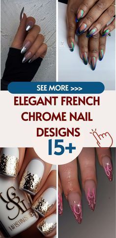 Shellac Nails Summer, Chrome Nail Designs, Purple Chrome Nails, Easy Nail Designs Summer, Chrome Manicure, Sophisticated Manicure, Chrome Designs, French Tip Manicure, Chrome Nail Polish