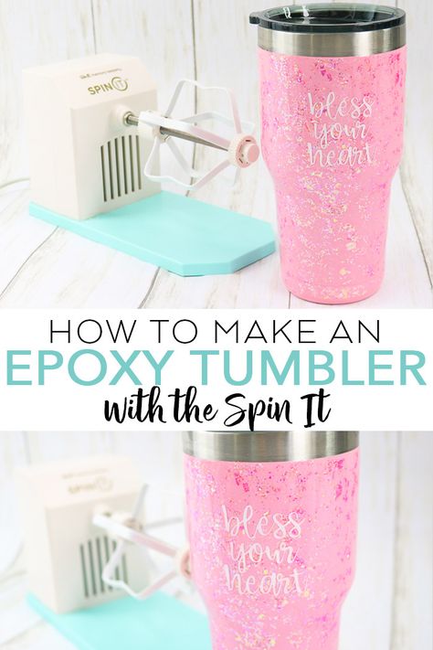 Learn how to use the Spin It from We R Memory Keepers to make an epoxy tumbler! You will love the glitter tumblers you can make with this! #tumbler #cricut #cricutmade #glitter #epoxy #epoxyresin Tumbler Cups How To Make, How To Make Custom Tumblers, Diy Tumblers How To Make, How To Tumbler Cups Diy, Epoxy Cups Diy, How To Make Tumblers, How To Make Tumblers With Epoxy, Exopy Tumblers, Diy Tumbler Cups