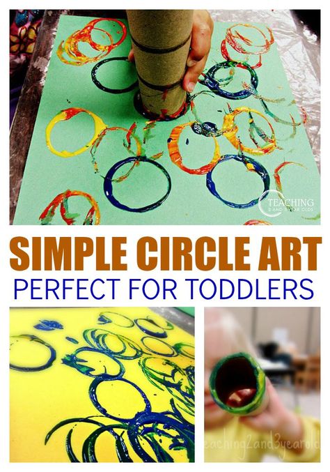 Toddlers love to stamp, so hand them recycled paper tubes and let them have a fun process art experience! Art For Toddlers, Shapes Activity, Toddler Painting, Circle Crafts, Toddler Art Projects, Shapes Preschool, Circle Painting, Toddler Arts And Crafts, Preschool Arts And Crafts