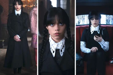 How To Act Like Wednesday Addams, Wednesday Adams Outfits 2022, Wendsday Adams Outfits, Wensday Adams Costume Ideas, Wanda Addams, Diy Wednesday Addams Costume, Diy Wednesday Addams, Wednesday Collage, Sabrina Outfits