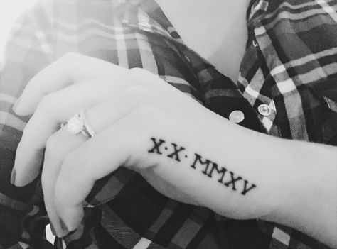 Wedding Date in Roman Numerals- Side of hand placement <3 Hand Tattoos Roman Numerals, Wedding Date Tattoos, Rose Tattoo On Side, Unique Tattoos Black Women, Lace Tattoos, Side Hand Tattoos, Side Wrist Tattoos, Hand Placement, Roman Numeral Tattoos